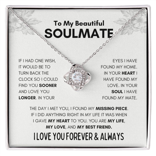 To My Beautiful Soulmate Turn Back Clock Love Knot Necklace